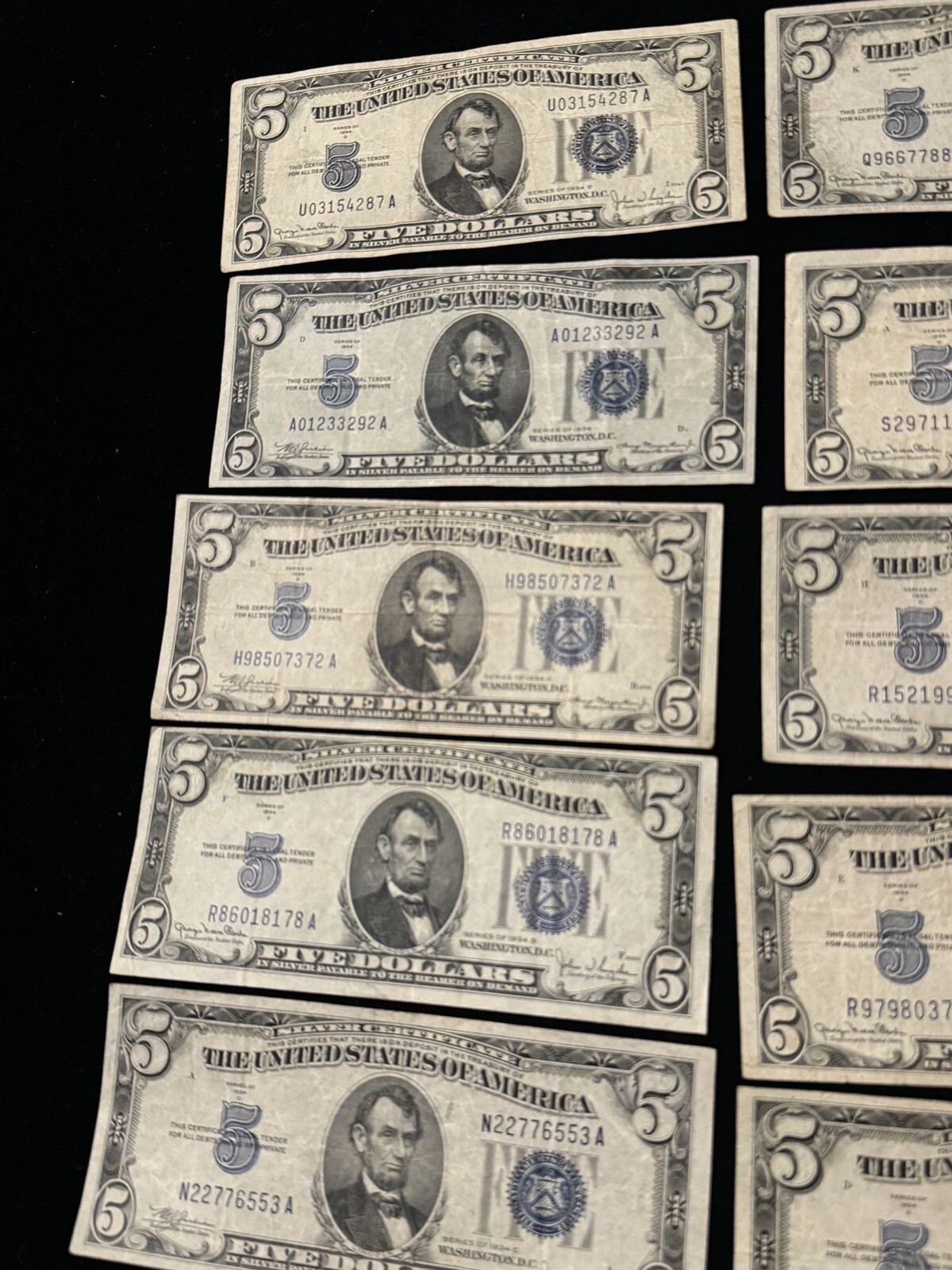 ✯ Problem Free RARE 1934 Blue Seal $5 Silver Certificate FIVE Dollar Bill Lot ✯