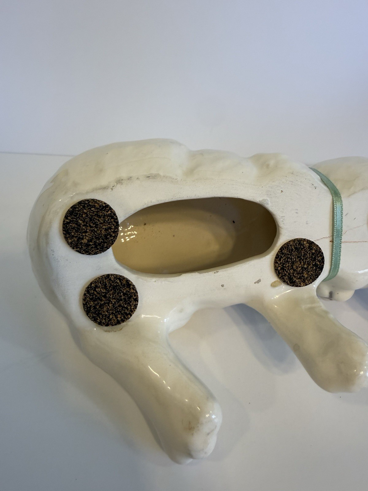 Vintage Ceramic Sleeping Bunny Shelf Sitter Hand-painted White Rabbit Ear Repair