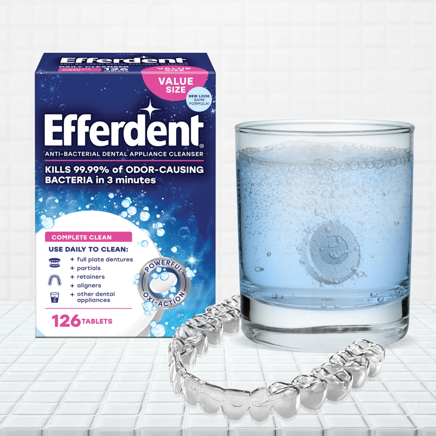 Efferdent Retainer & Denture Cleaner Tablets, Complete Clean, 126 Count