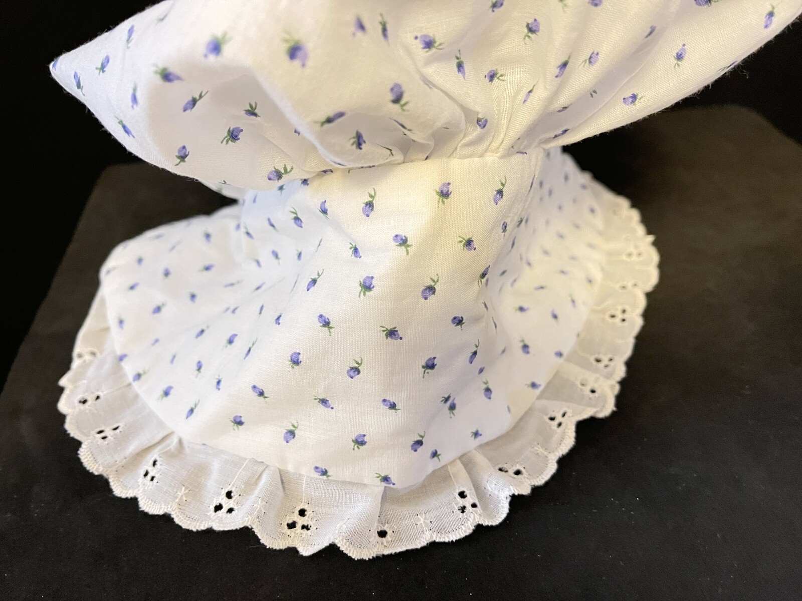 Vintage handmade thin Blue white Floral lace Colonial bonnet cap hat cottagecore