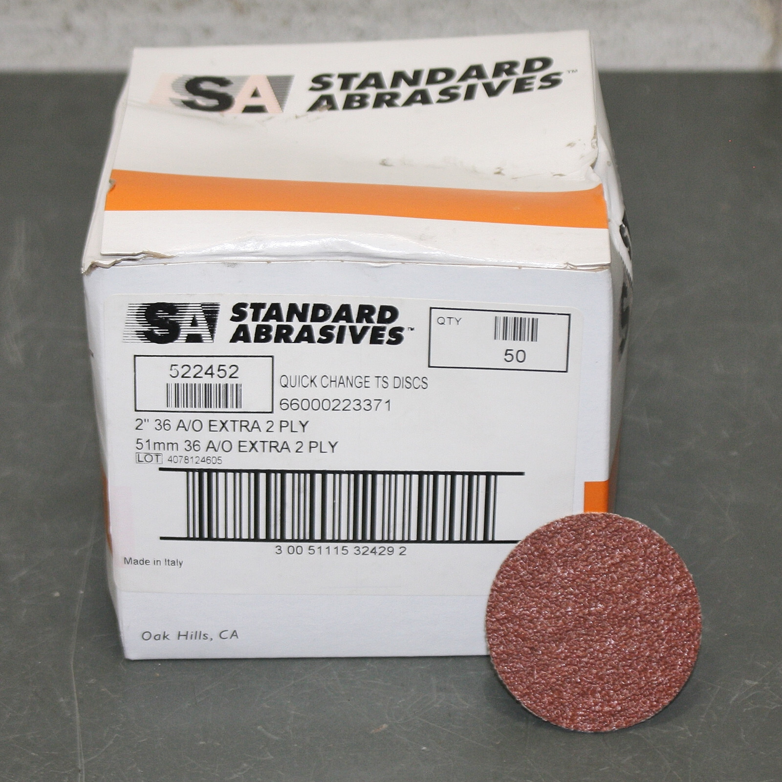 (50) Standard Abrasives 2" Sanding Discs 522452, 36 Grit, TS Quick Change, AO
