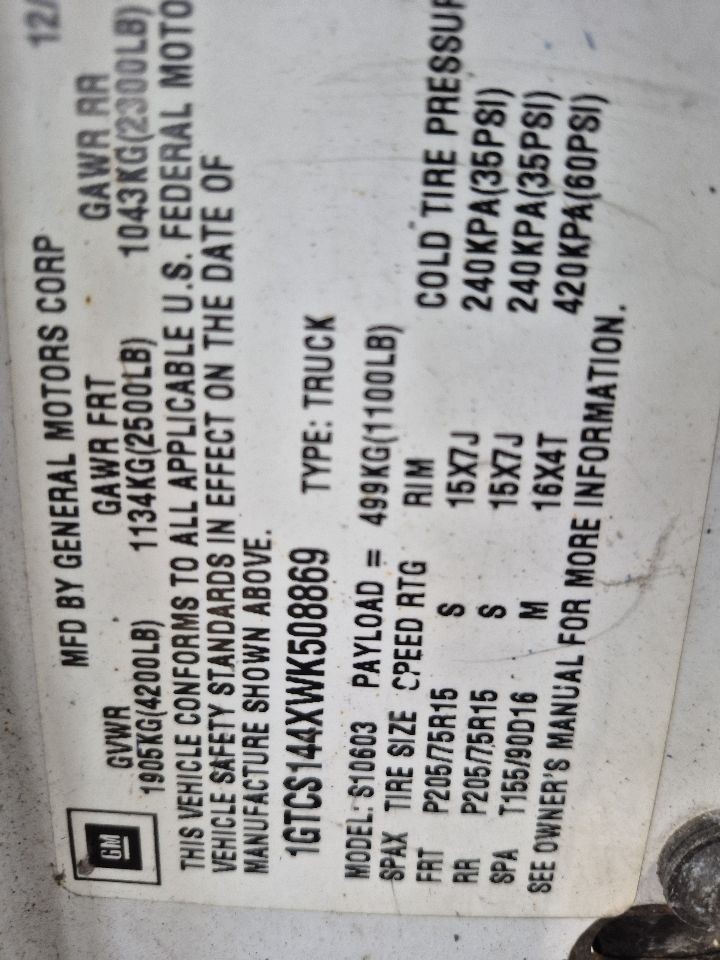 Manual Transmission 2WD 4x2 2.2L Fits 96-99 S10/S15/SONOMA 1329091