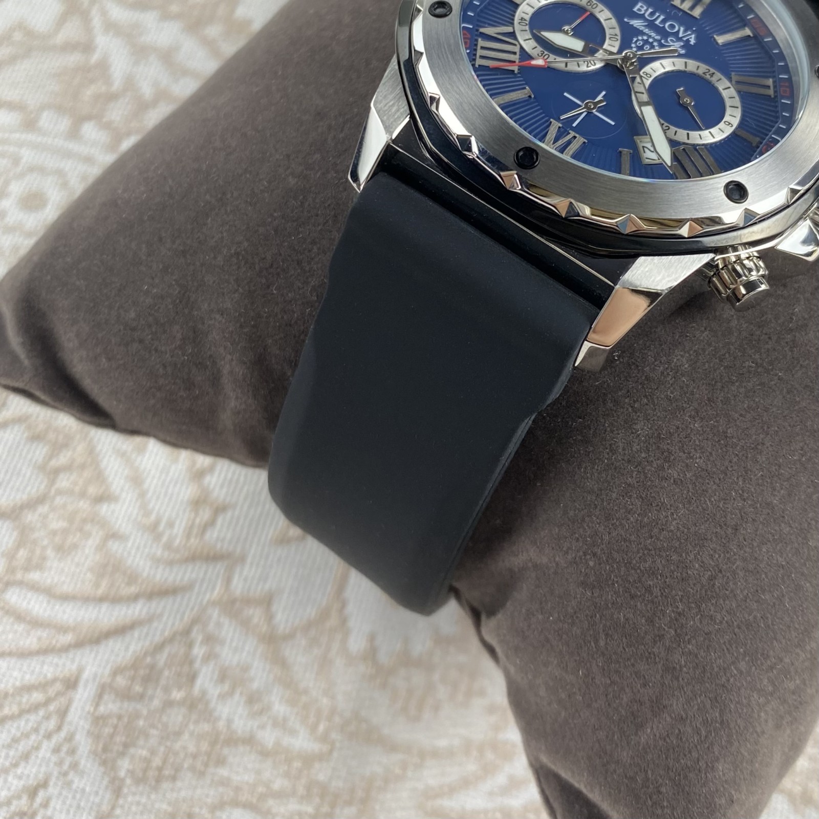 Bulova Marine Star 98B258 Automatic Blue Dial Black Rubber Strap Men's Watch