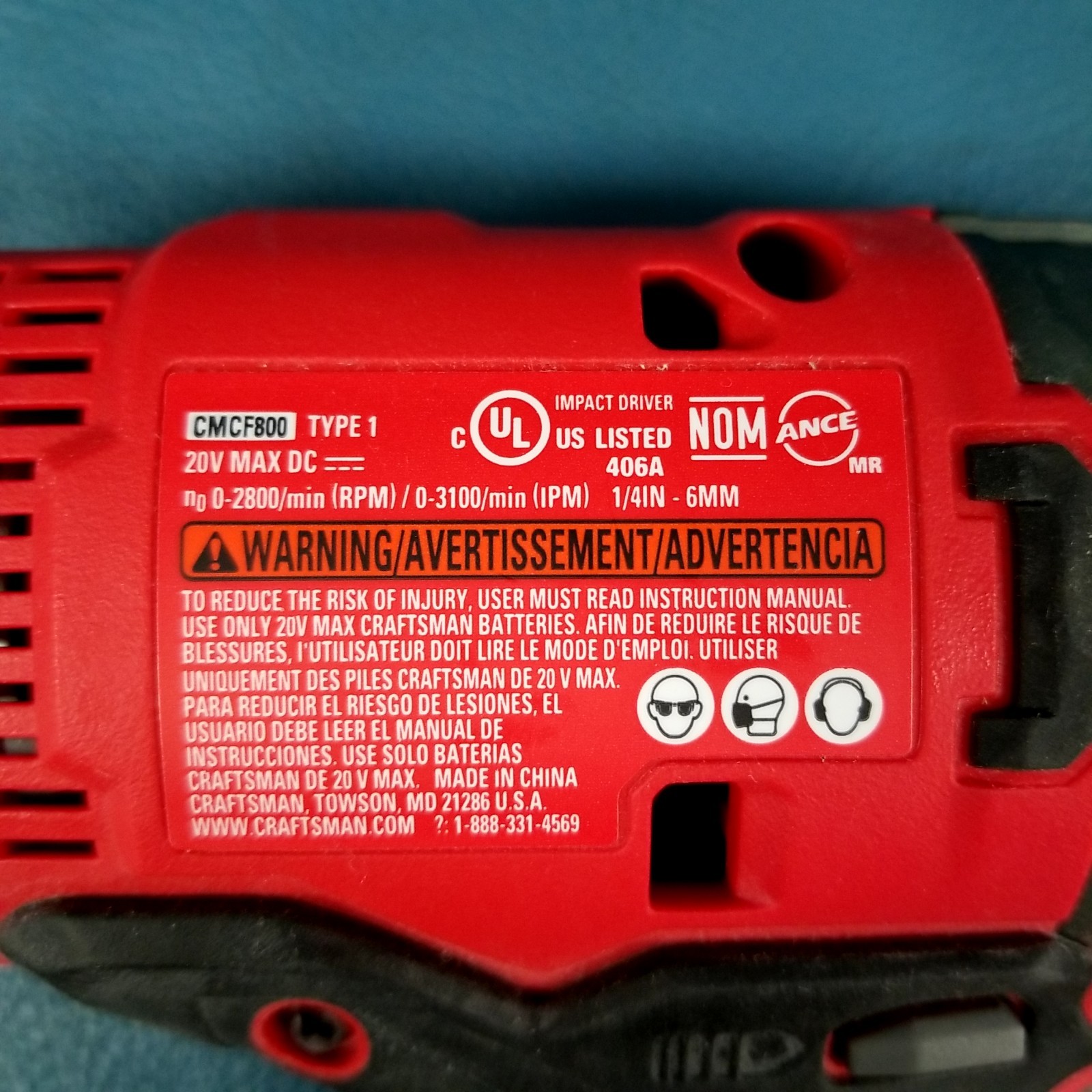 Craftsman CMCF800 Drill Driver With Battery Pack + Charger 20V No Bits WORKS