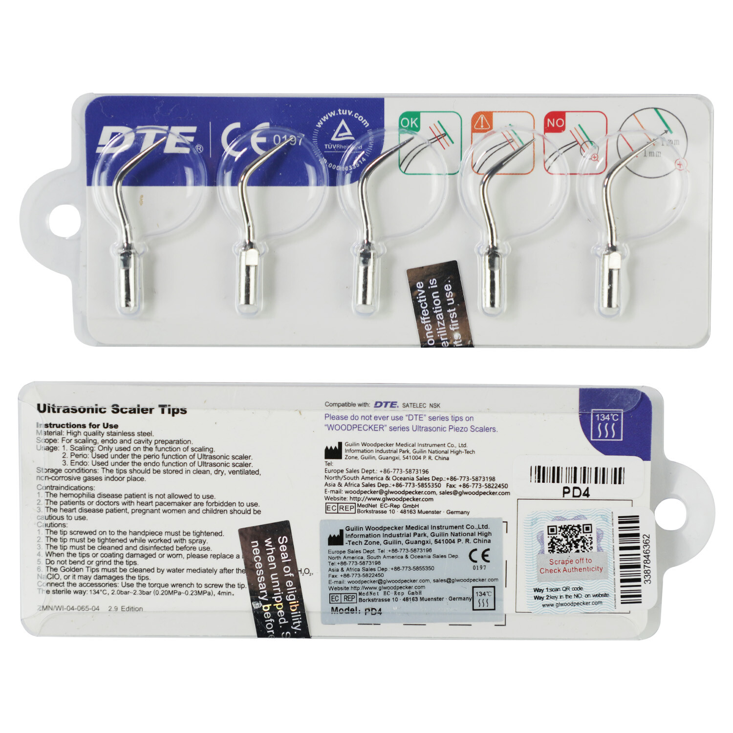 Woodpecker DTE Dental Ultrasonic Scaler Scaling Endo Perio Tips E ED G GD P PD