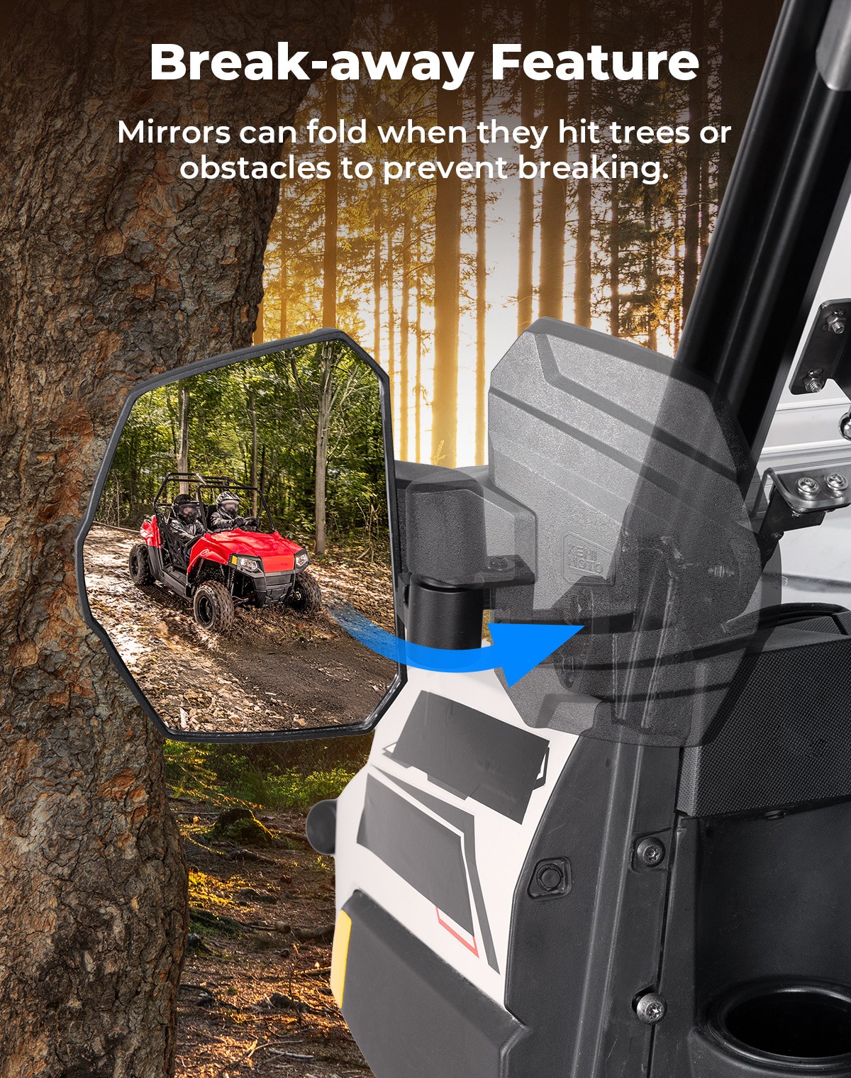 For Polaris Ranger XP 1000 Crew UTV Side Mirrors Mounted On A-pillar 2018-2025