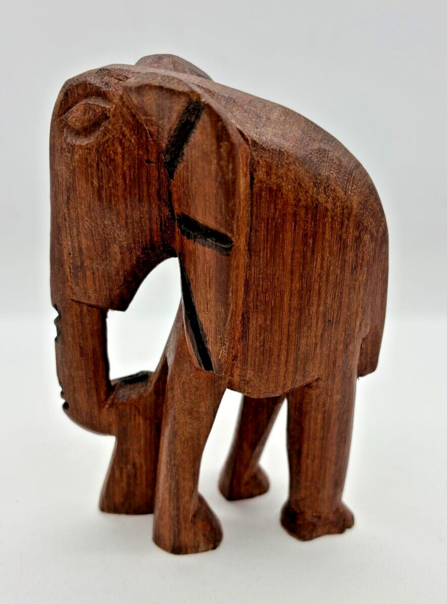Vintage Hand Carved Wooden Elephant Figurine Rosewood Primitive Africa 5.5"H