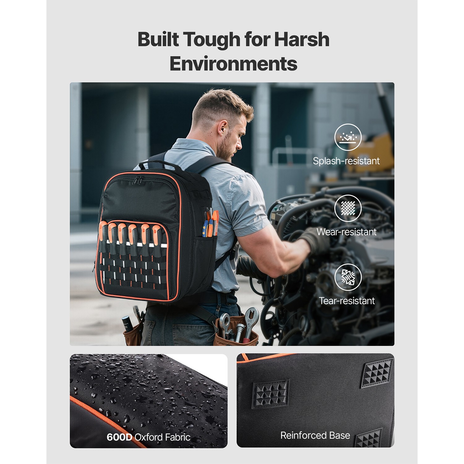 Tool Backpack 49 Pockets Tear-resistant Jobsite Backpack for Electrician