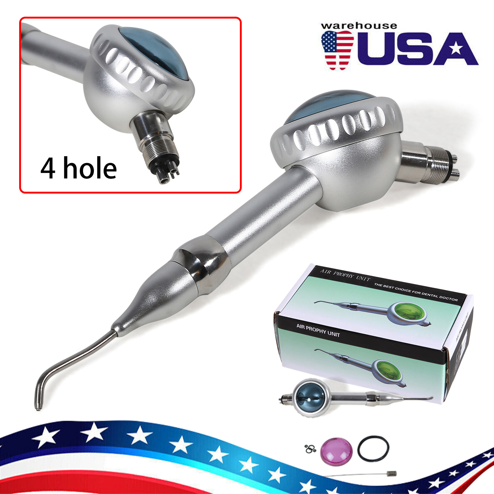 2X Dental Air Polisher Teeth Polishing Handpiece Hygiene Prophy 4 Holes w/ Tips