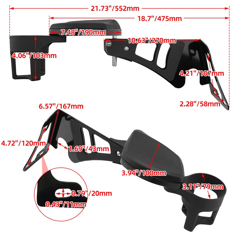 Passenger Armrest w/ Drink Holder For Harley Electra Glide Road King 1997-2013