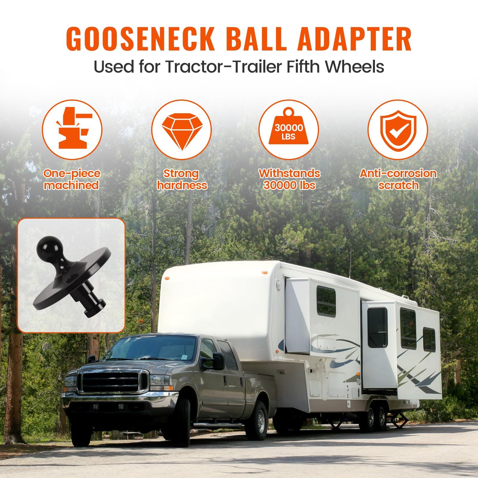 5th Wheel to Gooseneck Adapter 2-5/16" Ball King Pin 30000 lbs Load Capacity