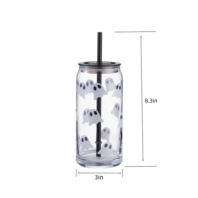 Halloween Cute Ghost Tumbler Glass Sipper Cups 20oz Cold Drinks