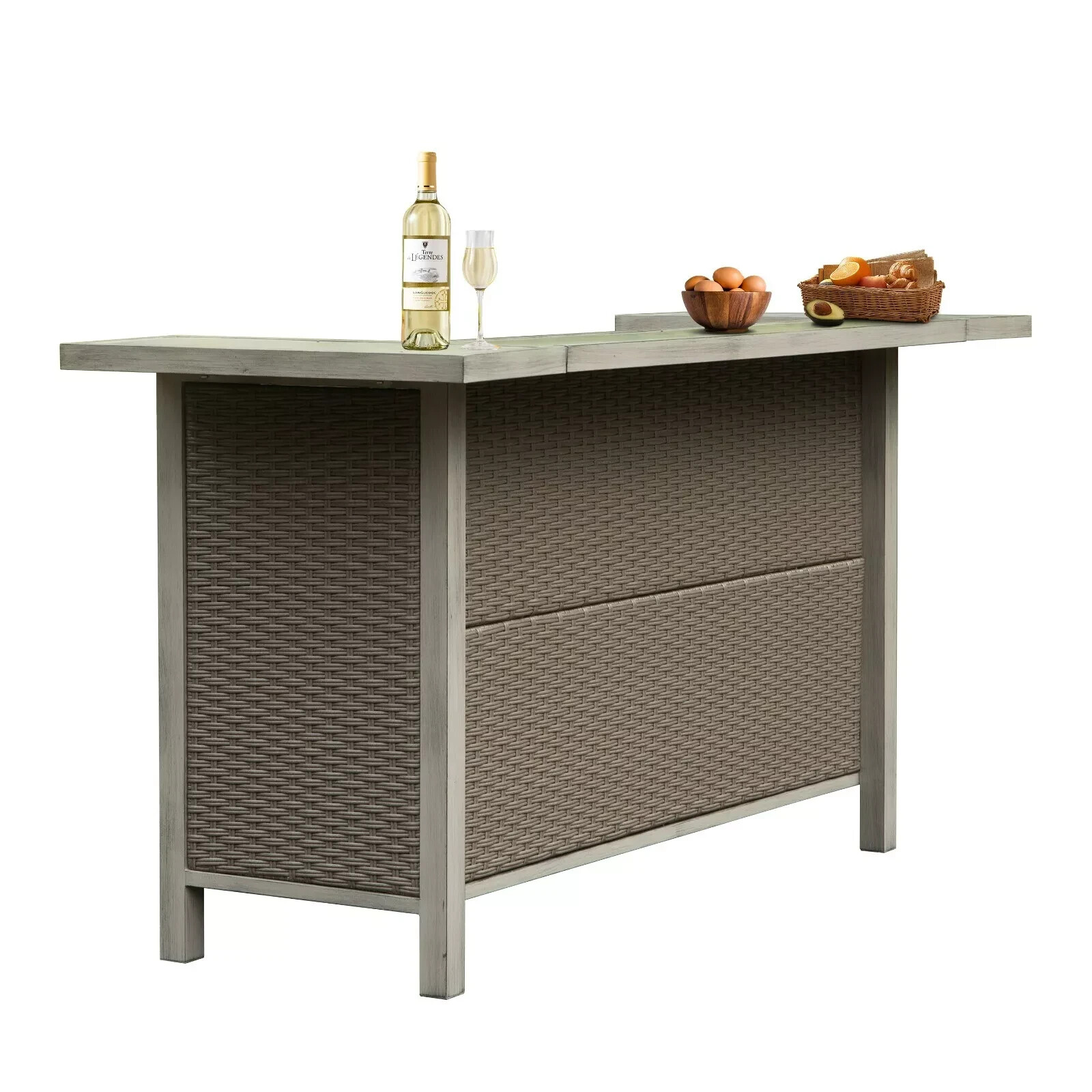 Domi Outdoor Home Bar Unit,Wicker Bar Table with Aluminum Frame,Grill Table