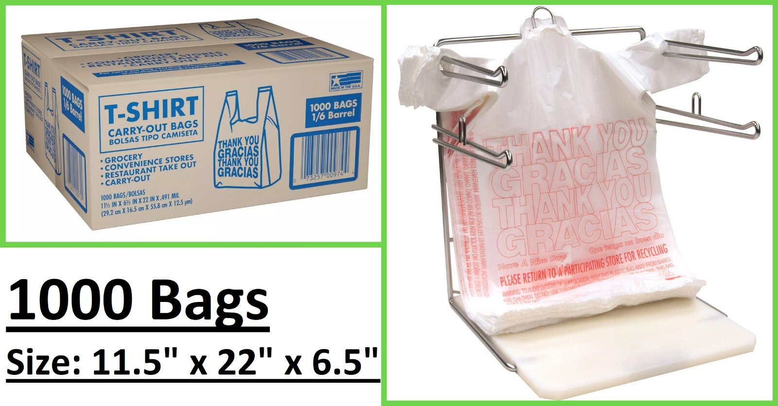 T-Shirt Thank You Plastic Grocery Store Shopping Carry Out Bag 1000ct Recyclable