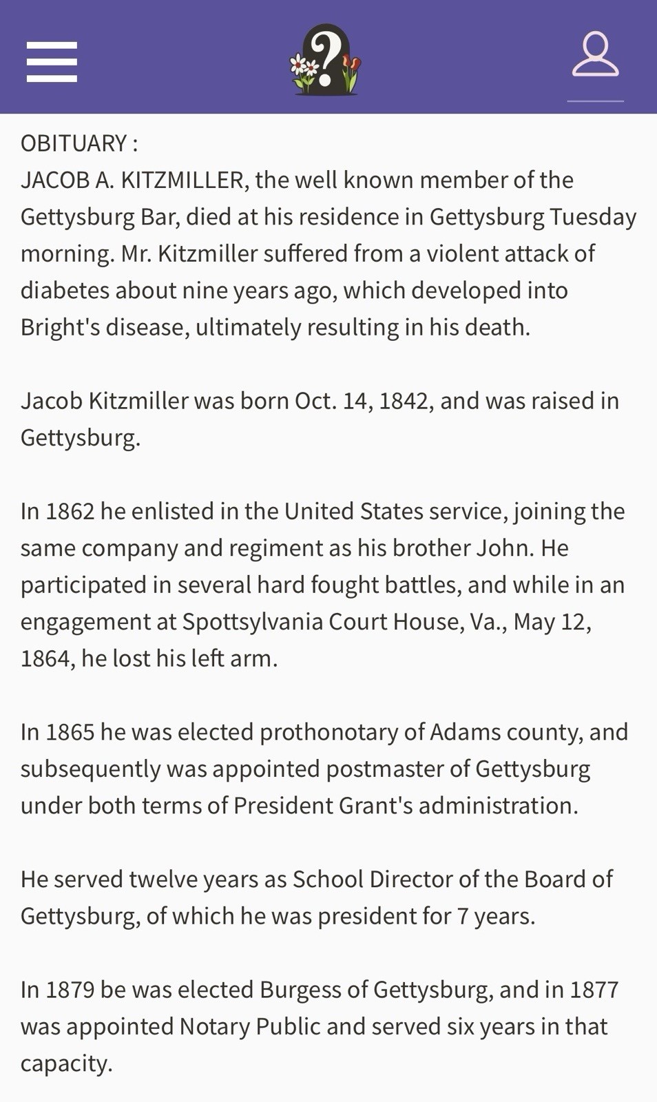 138th PVI Gettysburg Civil War Amputee Jacob Kitzmiller MC Lilley Bill Postcard