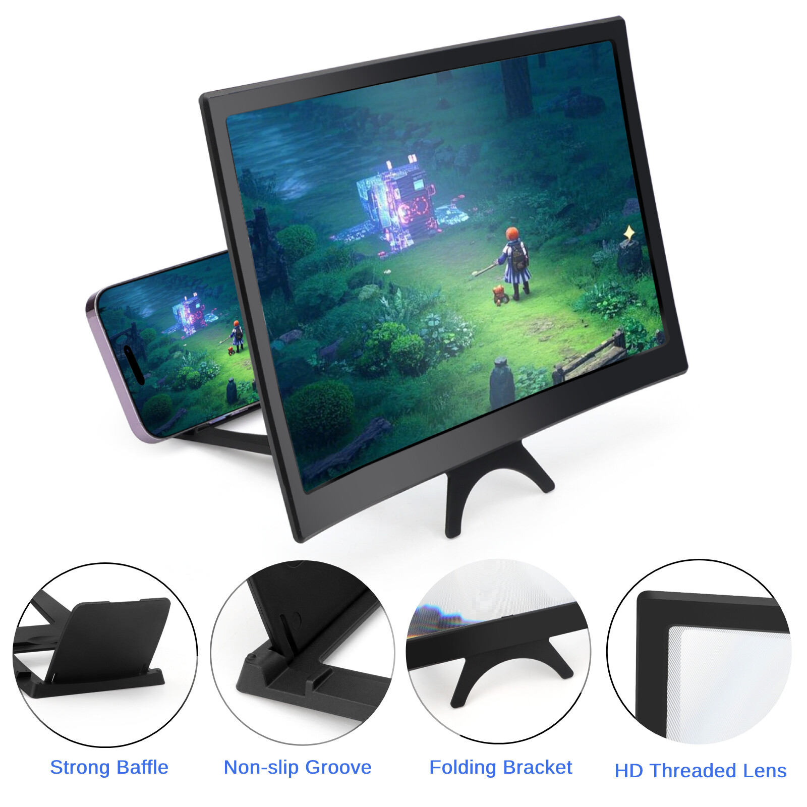 12" Curved Screen Mobile Phone Amplifier Eye Protection 3D Screen Magnifier
