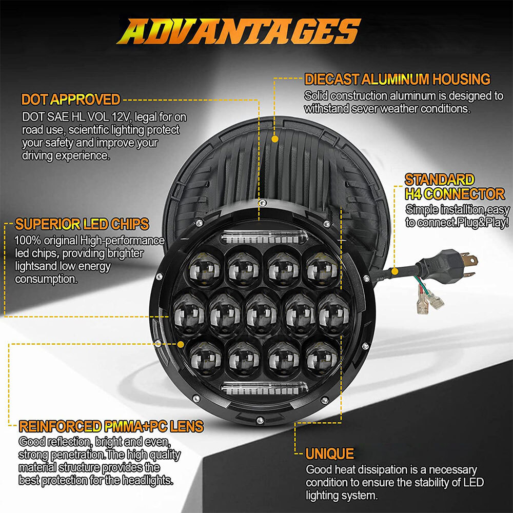 DOT 7 inch Motorcycle LED Headlight Hi-Lo Halo for Honda Shadow Spirit 1100 750