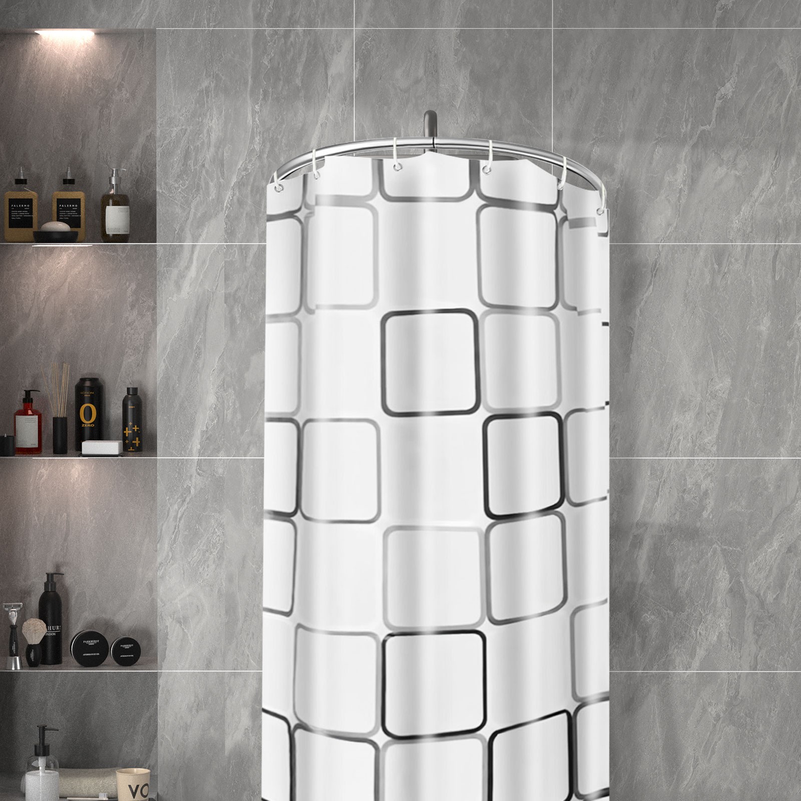 U-Shaped Shower Curtain Rod Set – No Holes Installation, Adjustable 0.9-1.3m