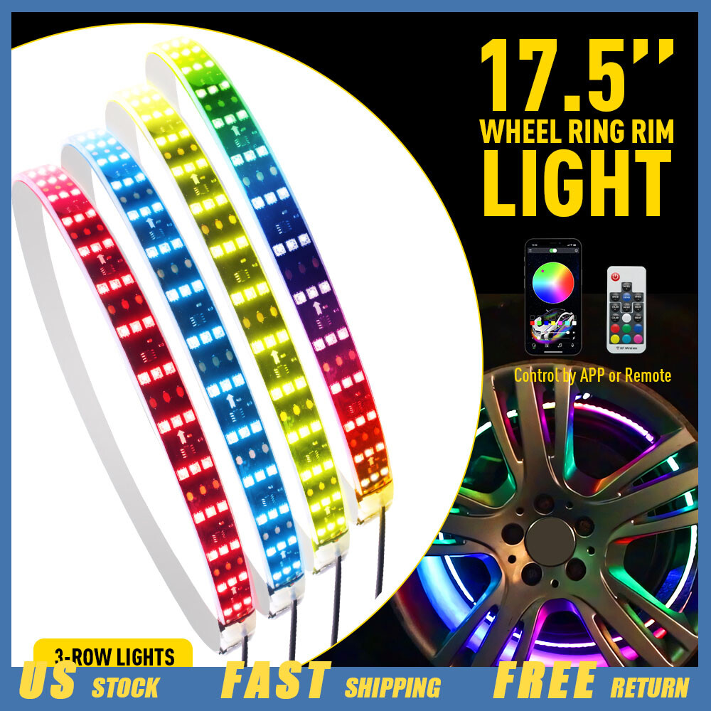 4x 17.5" Brightest QUAD ROW Multi-color RGB LED Car Truck Wheel Rings Rim Lights
