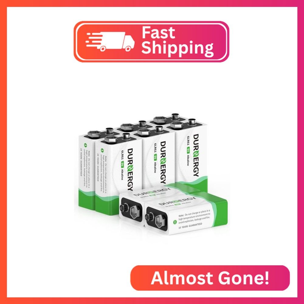 DURNERGY 9V Batteries, 9 Volt Batteries 8 Pack,10-Year Shelf Life, 9V Batteries