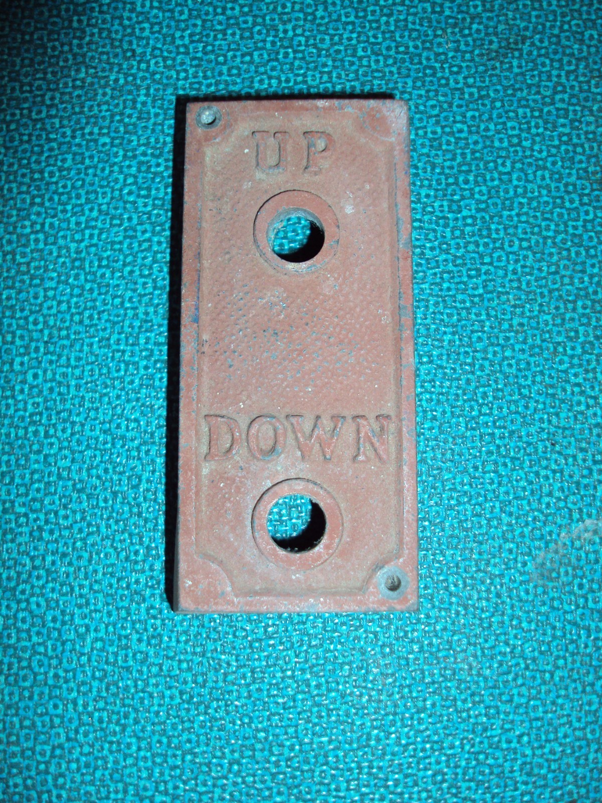 Vintage Elevator Button Case, Red Metal Box, Marked UP DOWN and Holes for Button