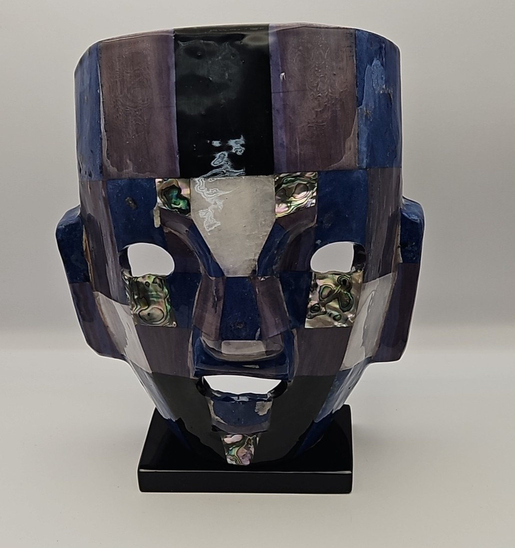 Mexican Mexico Mayan Aztec Death Burial Mask Abalone Stone Figurine Decorative