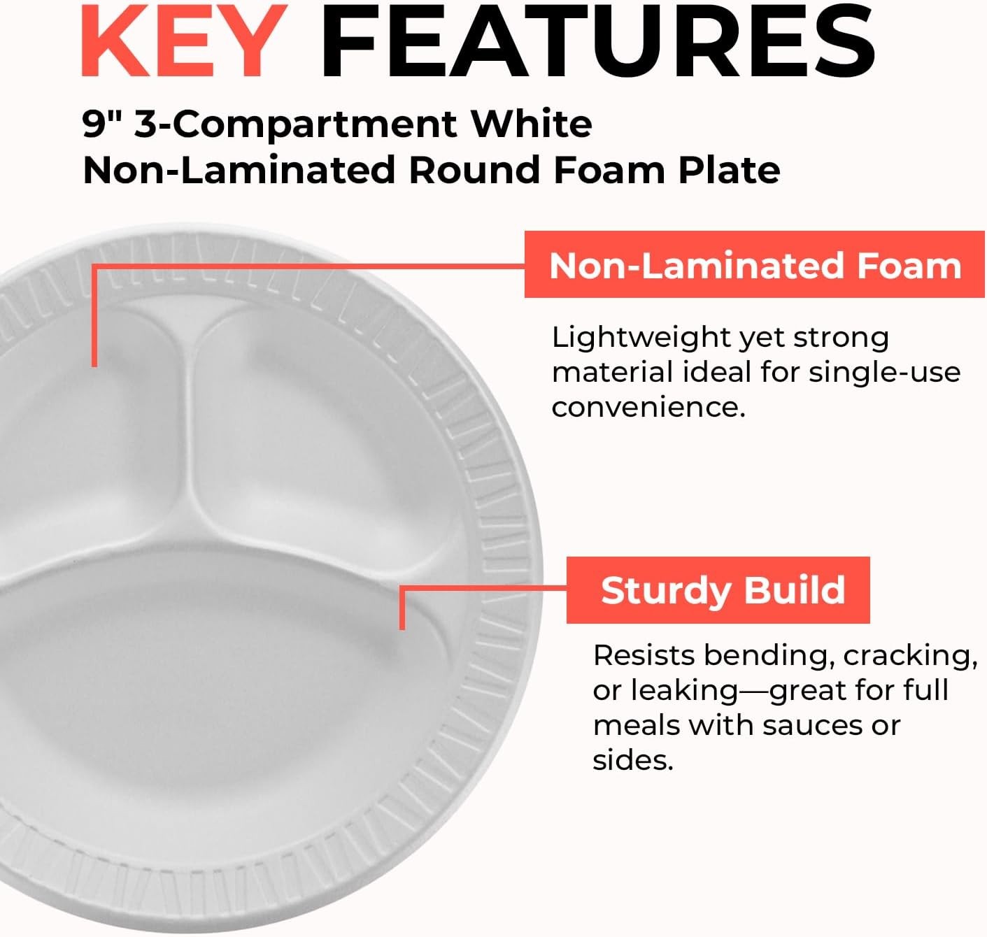 Soak-Proof 9-Inch Foam Plates – Heavy-Duty for All Occasions, 60 Pack