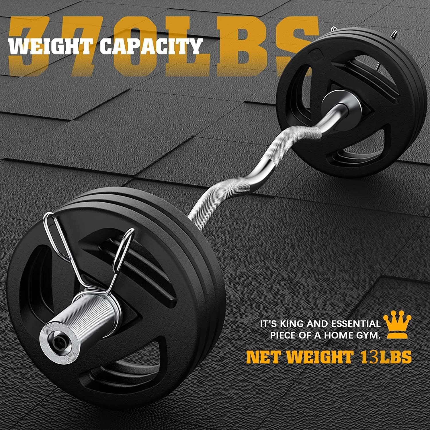 Olympic EZ Curl Bar 47" for Weight Lifting with 2 Spring Collars, Barbell