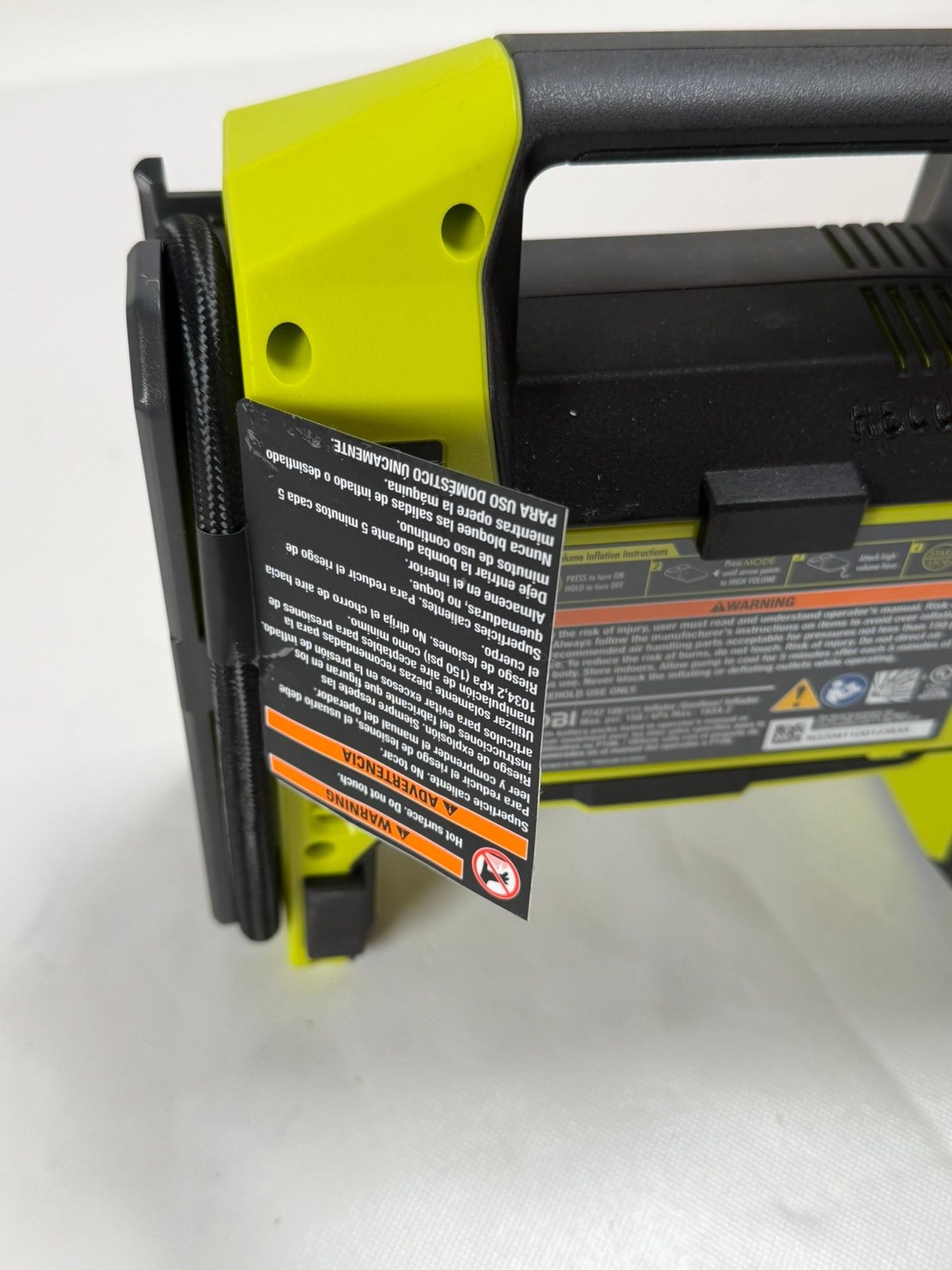 Ryobi ONE+ 18V Cordless Inflator Deflator P747 Portable Air Compressor Tool Only