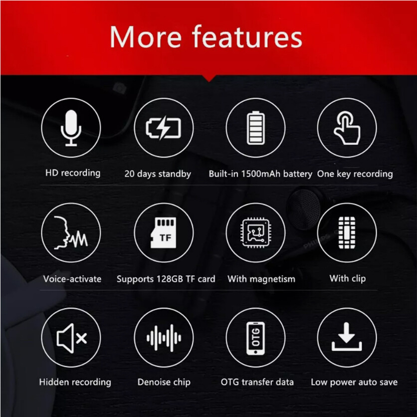 500Hrs Mini Spy Voice Activated Recorder Digital Audio Magnetic 64GB MP3 Player
