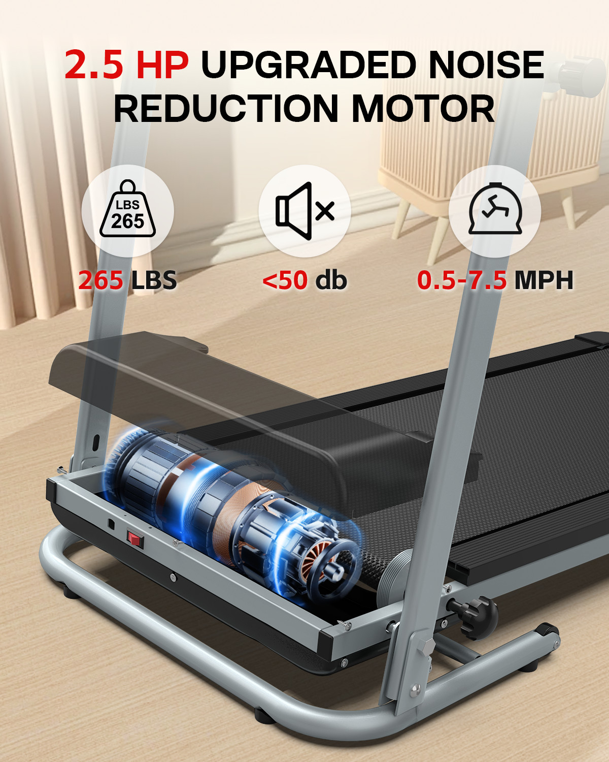 Foldable Treadmills for Home with Incline, 2.5 HP, 265lb,7.5 MPH,Running Machine