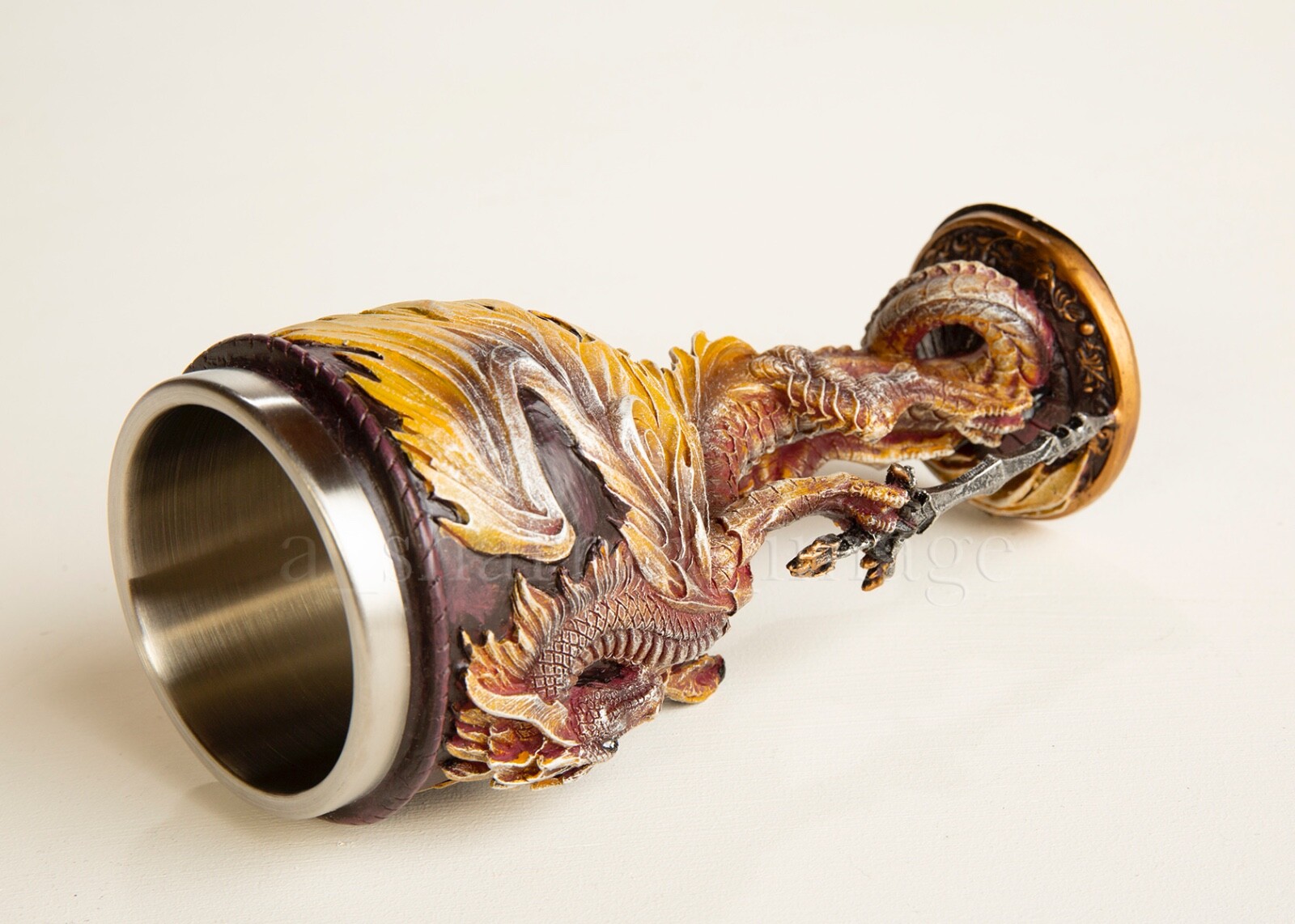 Fierce Guardian 'Flame' Dragon + Sword Wine Goblet, Gothic Fantasy Sculpture