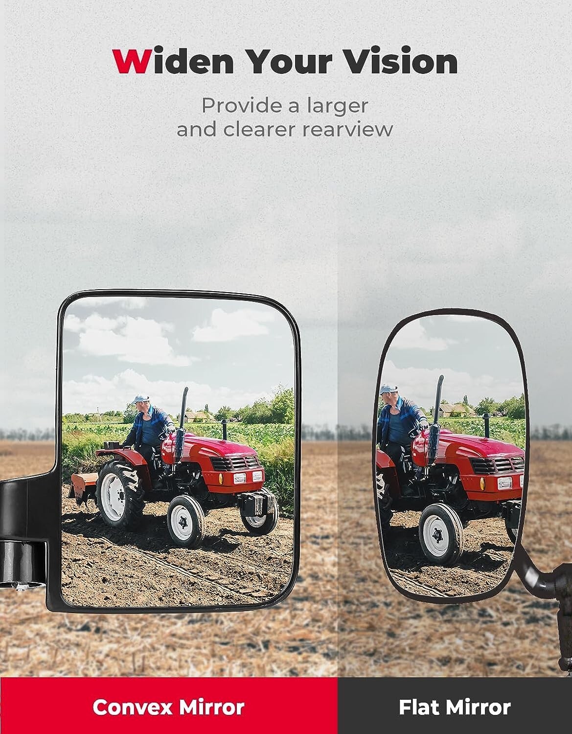 2PC Tractor Rear Side Mirrors Rated Magnetic Mirror 114Lb For Kubota John Deere