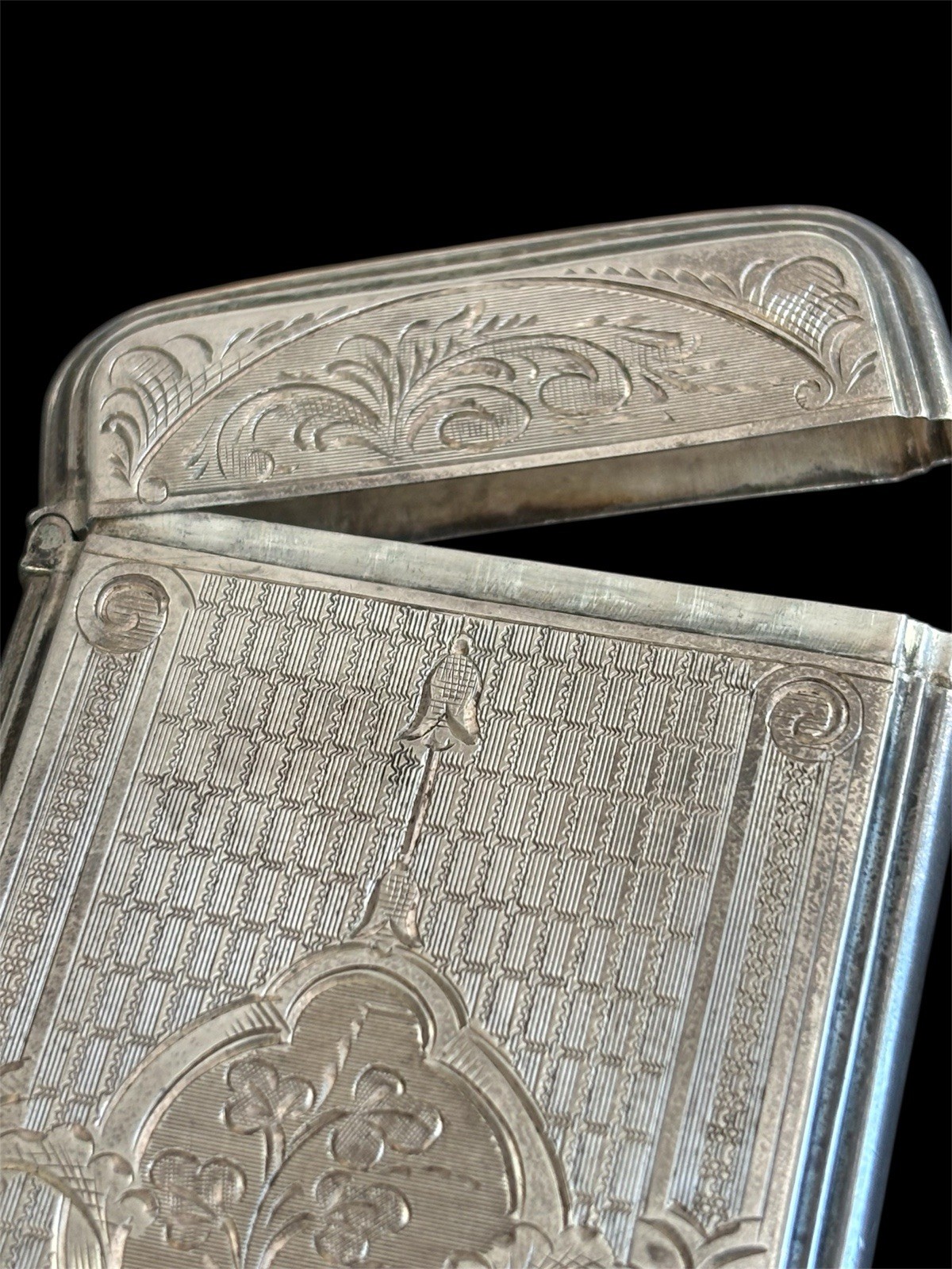 Sterling Silver Edwardian Engraved Cigarette Card Hinged Case 32.7g 925