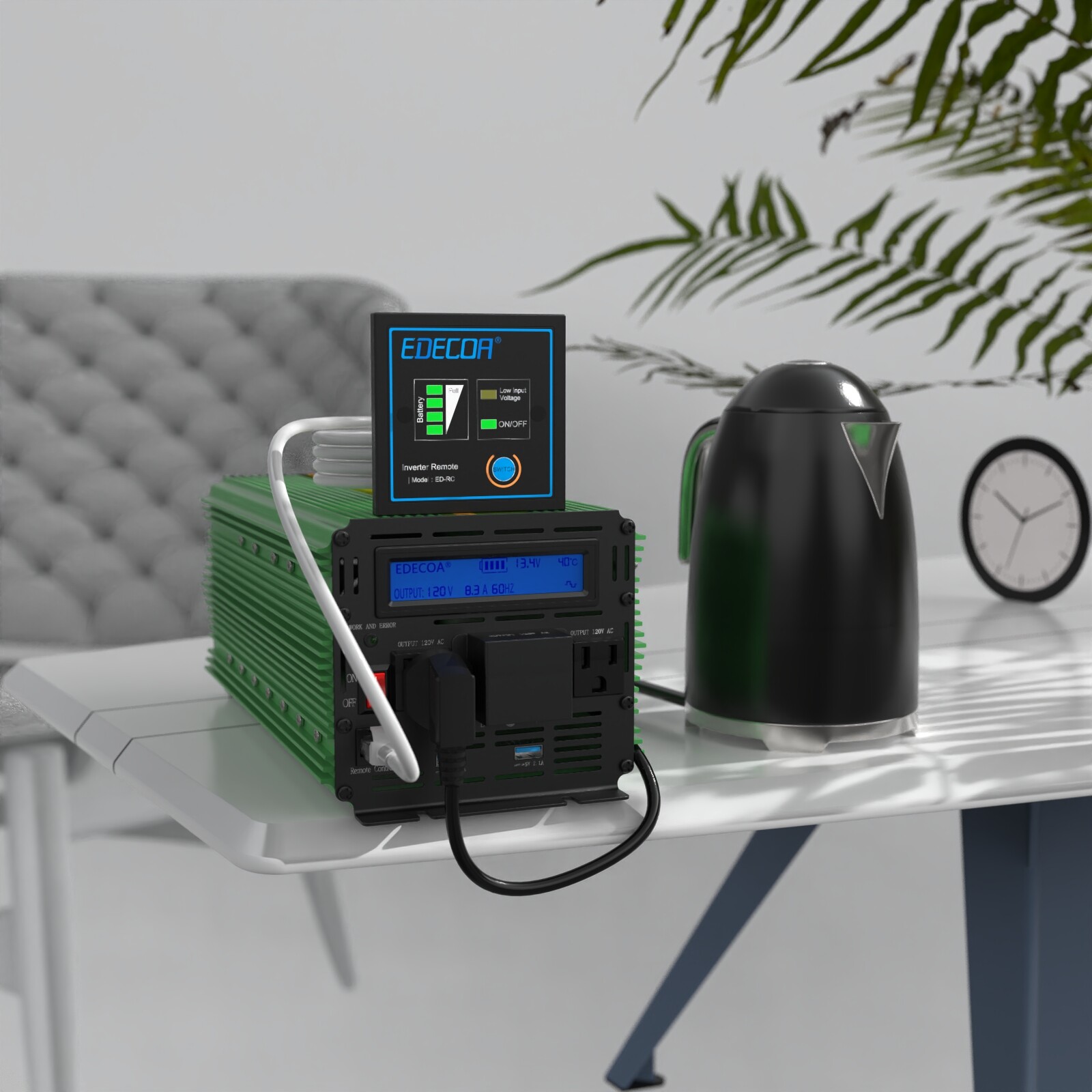 Power Inverter 3000 W 6000 Watt 12V DC to 110V 120V AC LCD Cable Car RV EDECOA