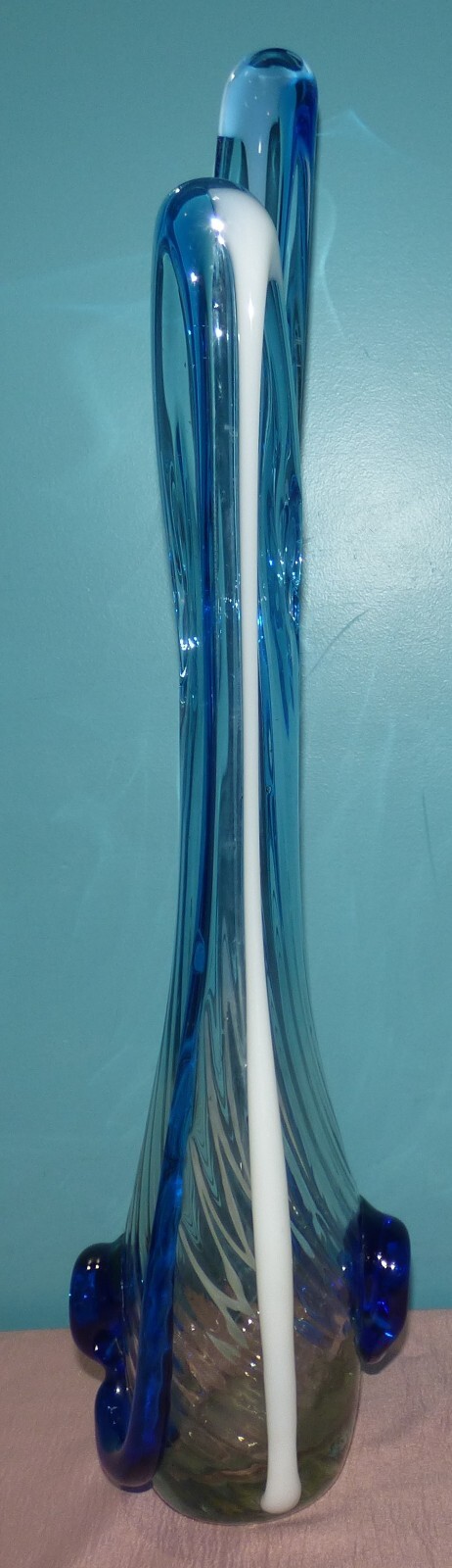Large 26" MCM Swung Vase with Blue, White and Clear Glass