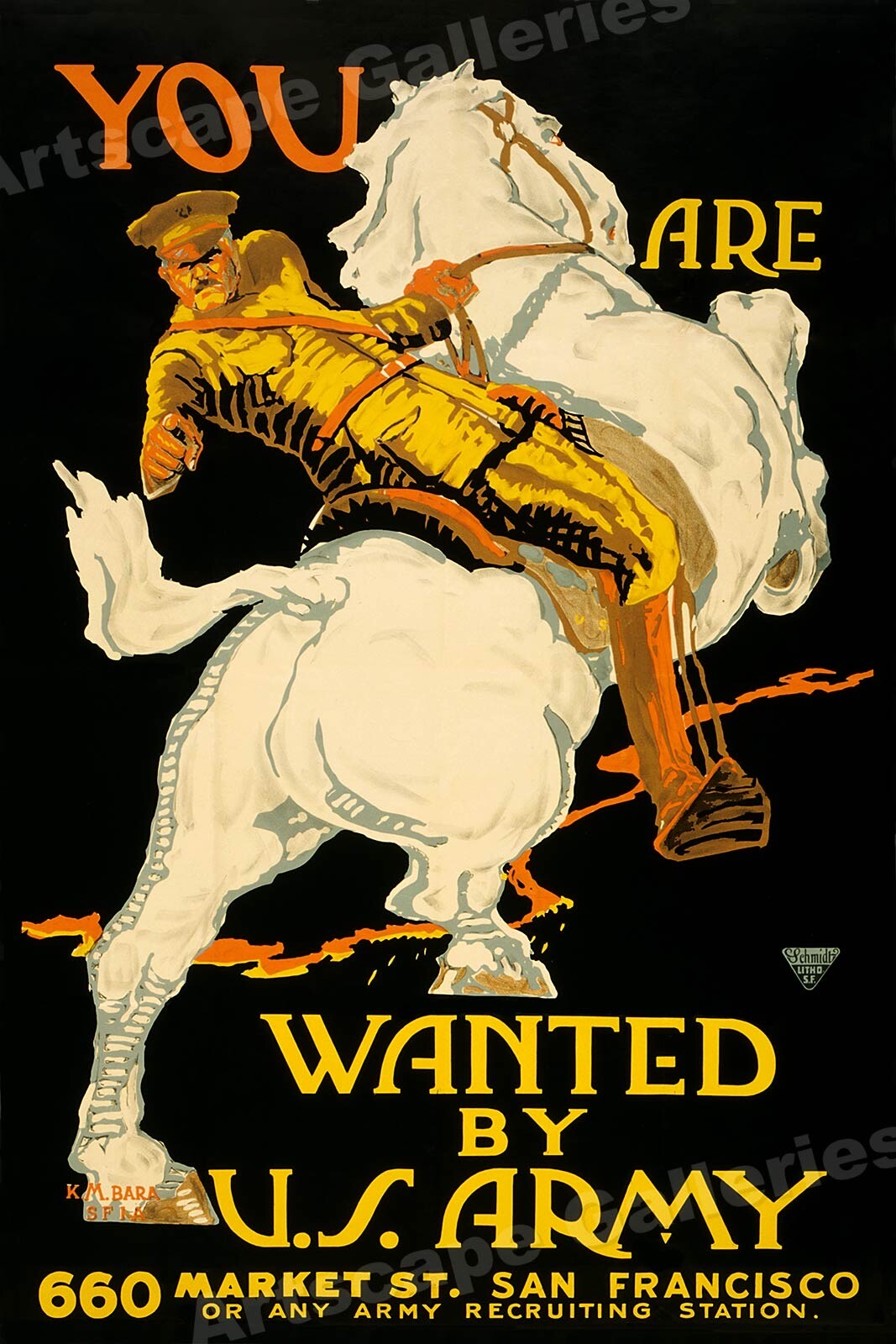 "Wanted by US Army" Pershing on Horse WW1 1915 Army Recruiting Poster - 16x24