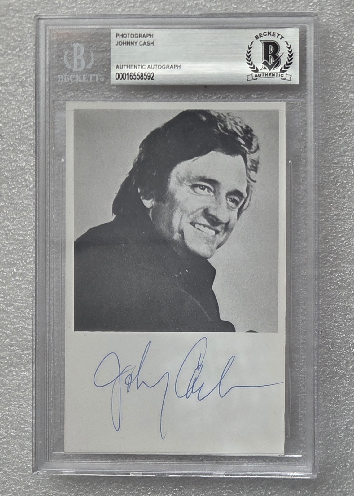 JOHNNY CASH SIGNED BECKETT BAS COA PHOTO SLABBED SLAB AUTOGRAPHED MUSIC SINGER