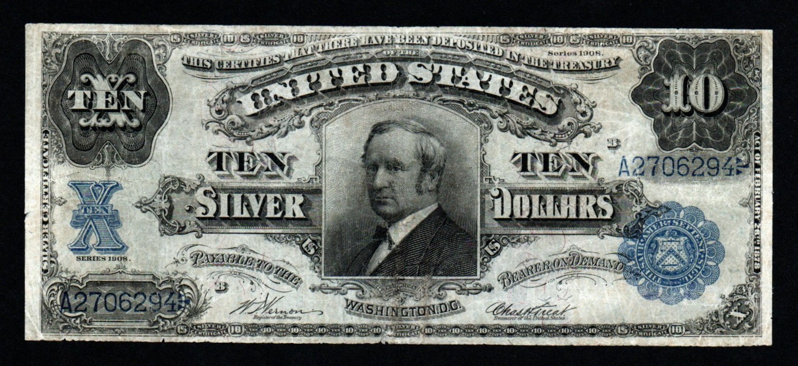 1908 $10 *Tombstone Note* LARGE Size VF+ Silver Certificate!