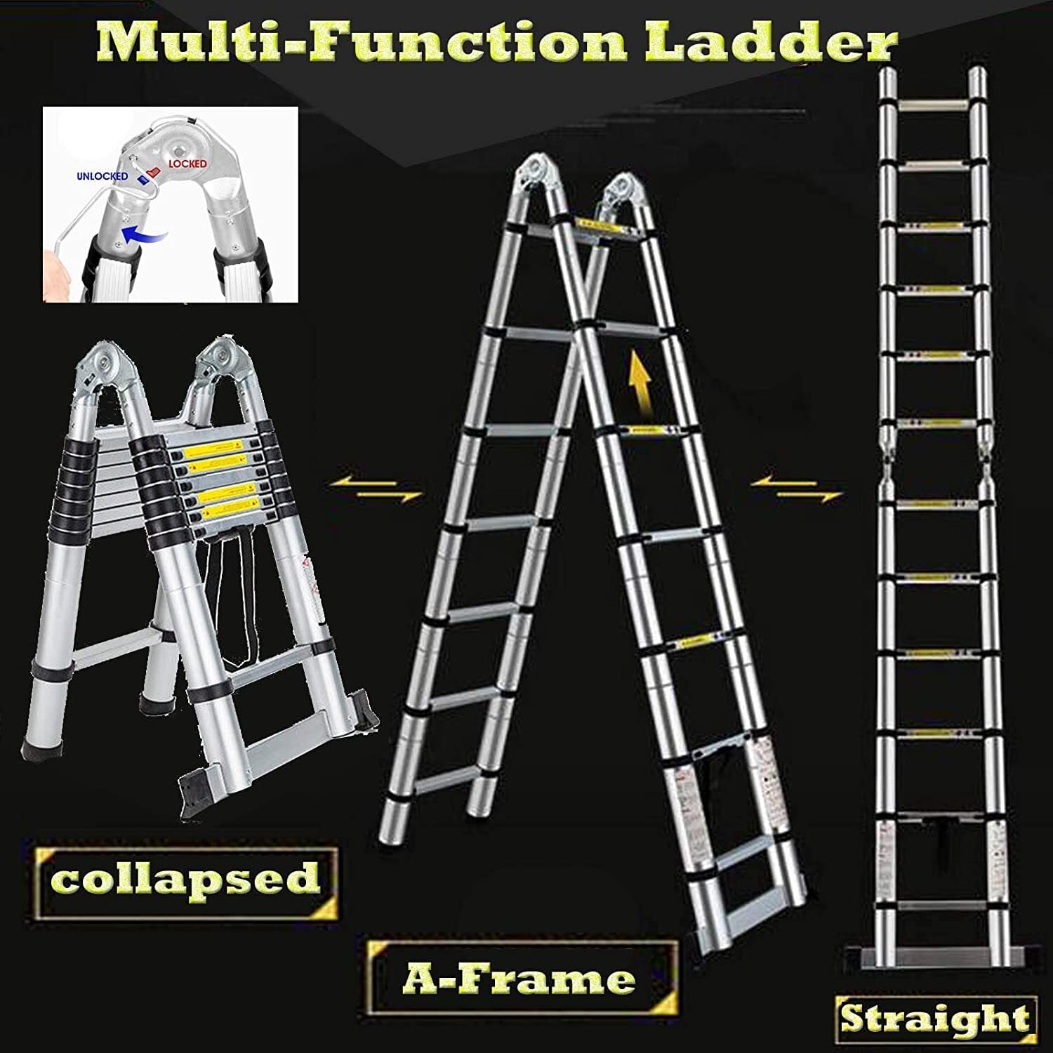 16.5FT Heavy Duty Multi-Purpose Aluminium Telescopic Ladder Extendable A-Frame