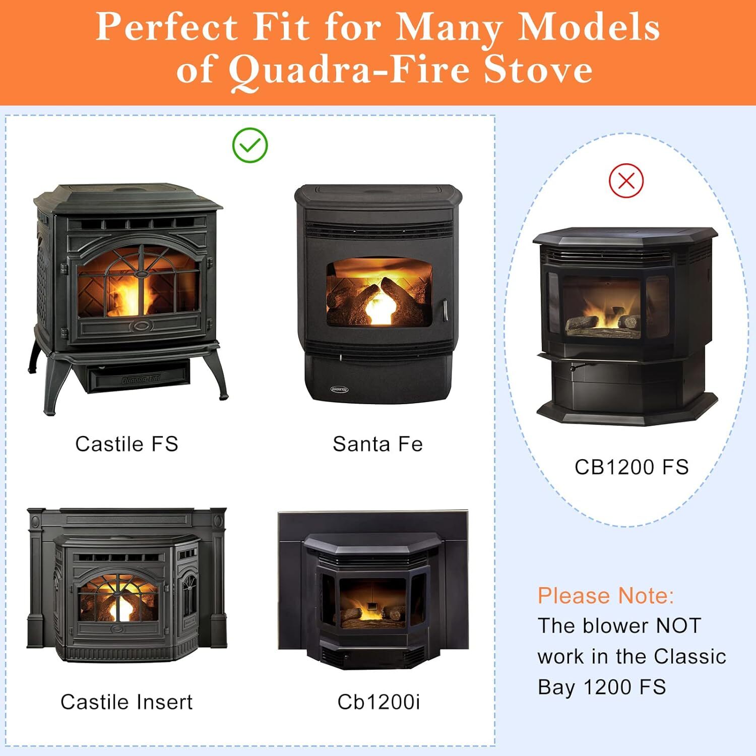 812-4900 Convection Blower Fan for Quadrafire 1200i Classic Bay Insert, Castile