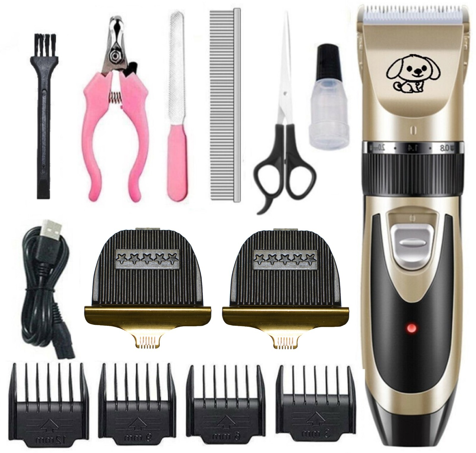 Dog Cat Pet Grooming Kit Rechargeable Cordless Electric Hair Clipper Trimmer Set