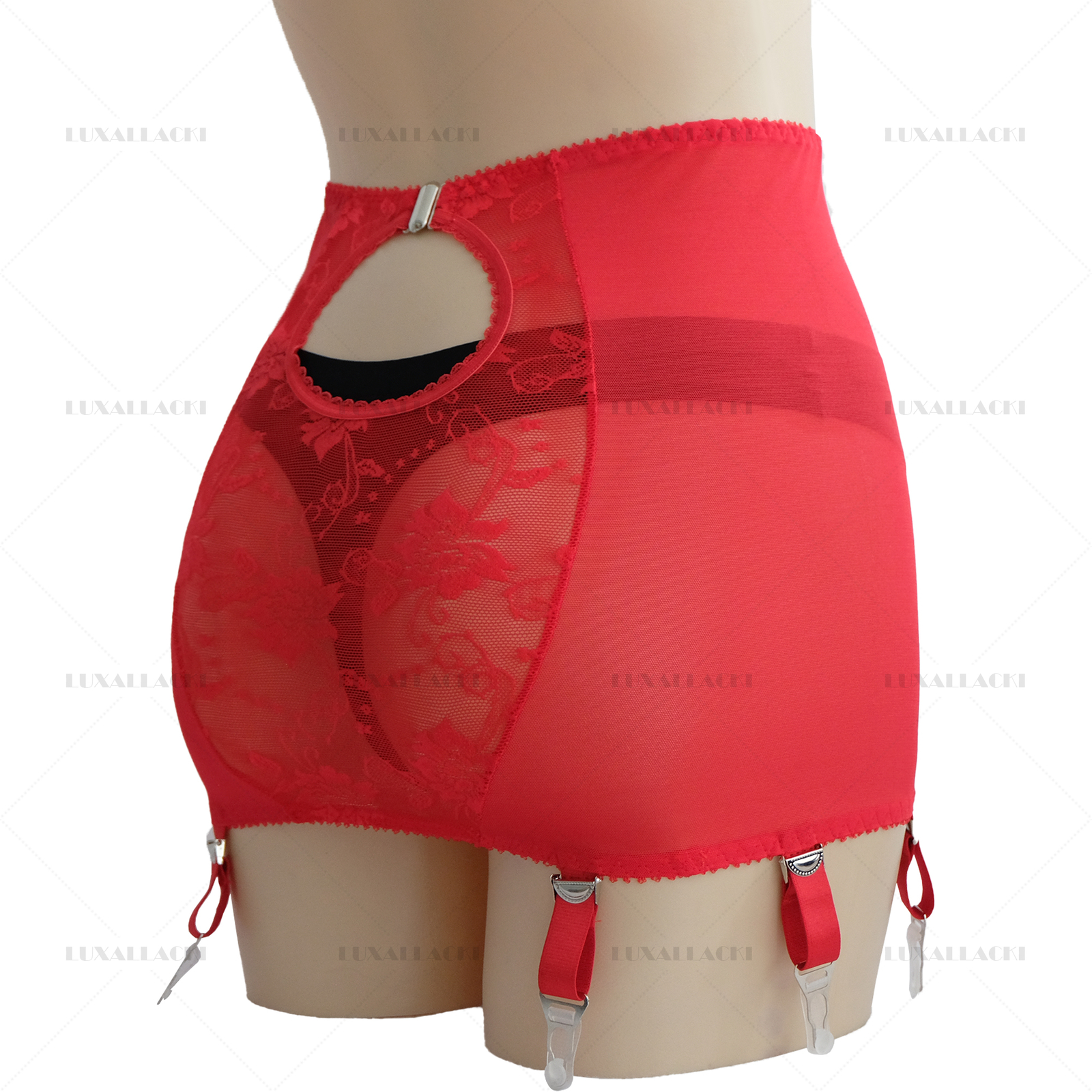 Luxallacki Mesh Floral Lace 6 Straps Garter Belt Shaping Girdle Sexy Lingerie