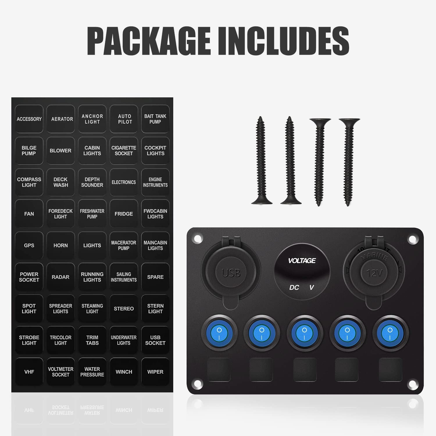 Upgrade Blue 5 Gang Marine Boat Rocker Switch Panel Circuit Breakers,