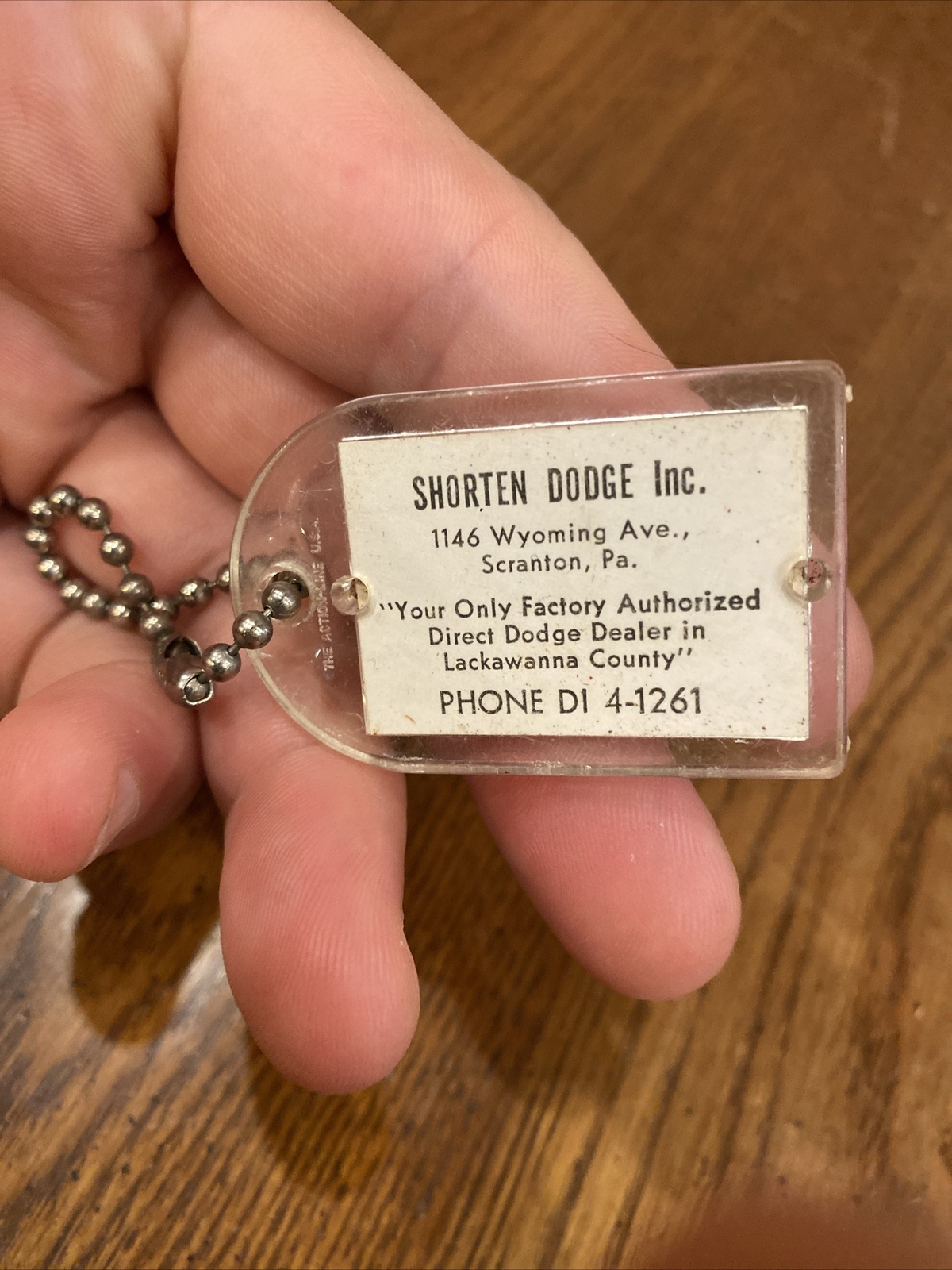 Vtg 1960’s SHORTEN DODGE DEALER SCRANTON PA GOOD LUCK ACTION LINE USA KEYCHAIN