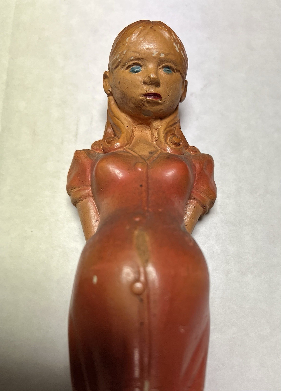 WWII Kilroy Was Here Chalk Ware Plaster Pregnant Figurine, 9 1/2” Tall Rare Find