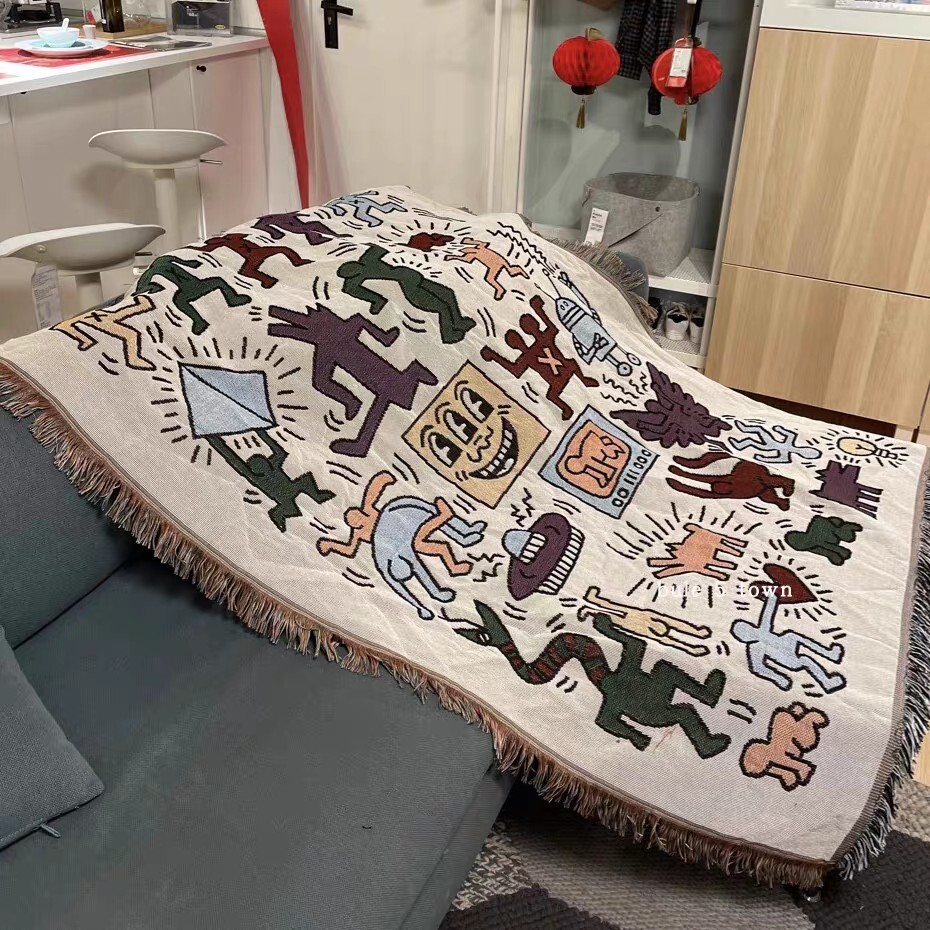Keith Harring Graffiti Color Woven Tapestry Blanket Throws LGBTQ Decor