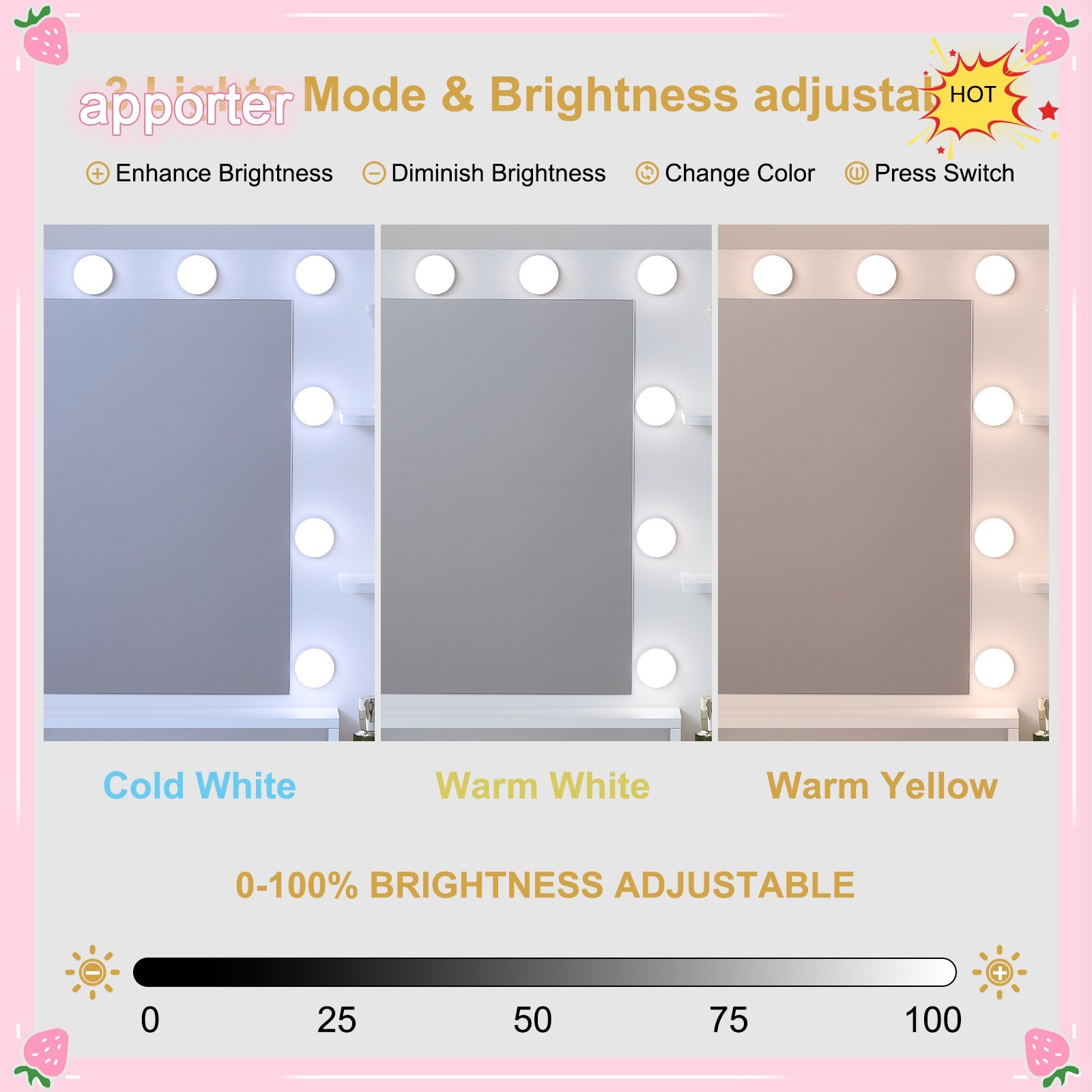 11 Led Lights Makeup Desk Set With Mirror Dressing Dresser Table White Vanity