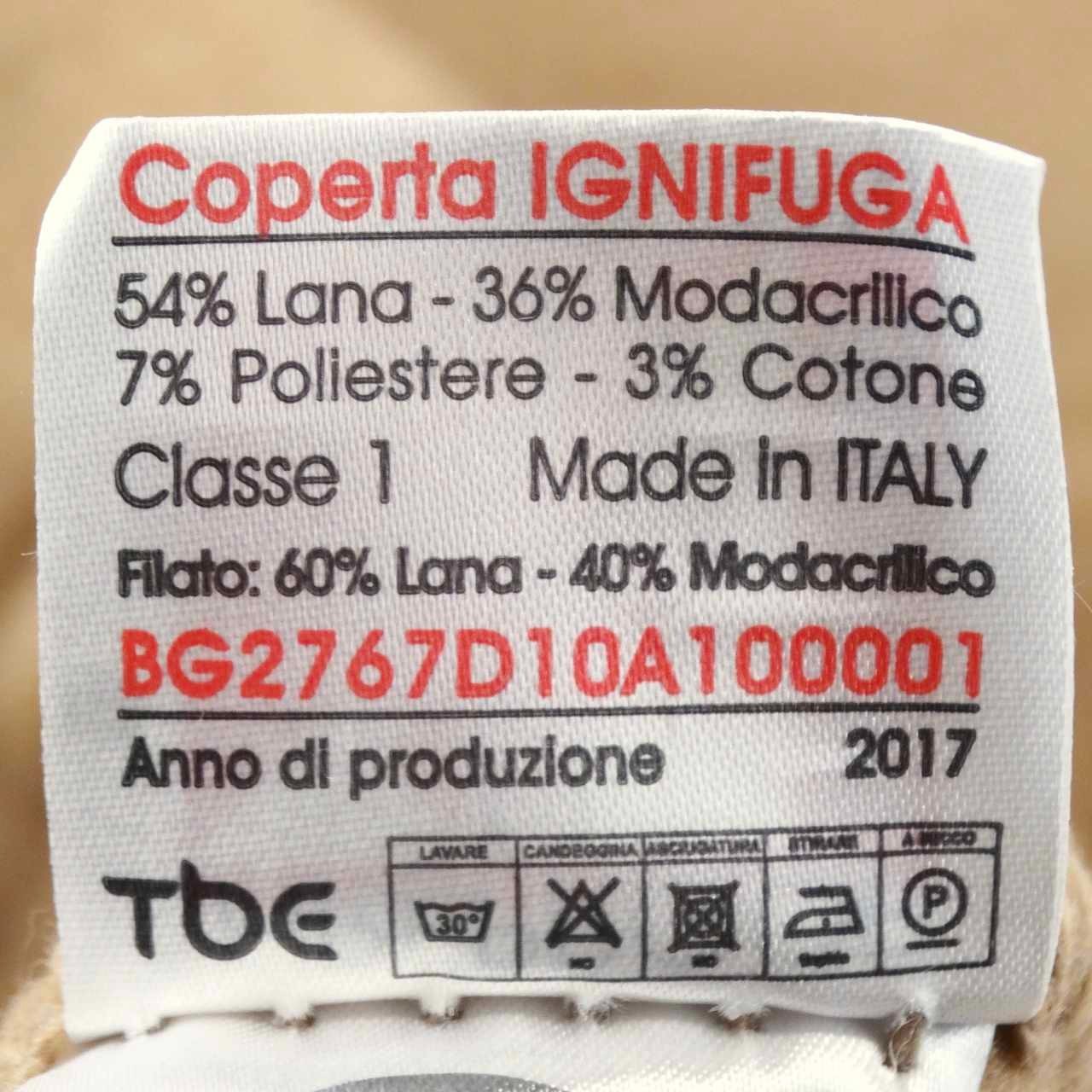 Italian Army Fire-Proof Wool Blanket Tan Emergency Outdoor Survival 60" x 40"