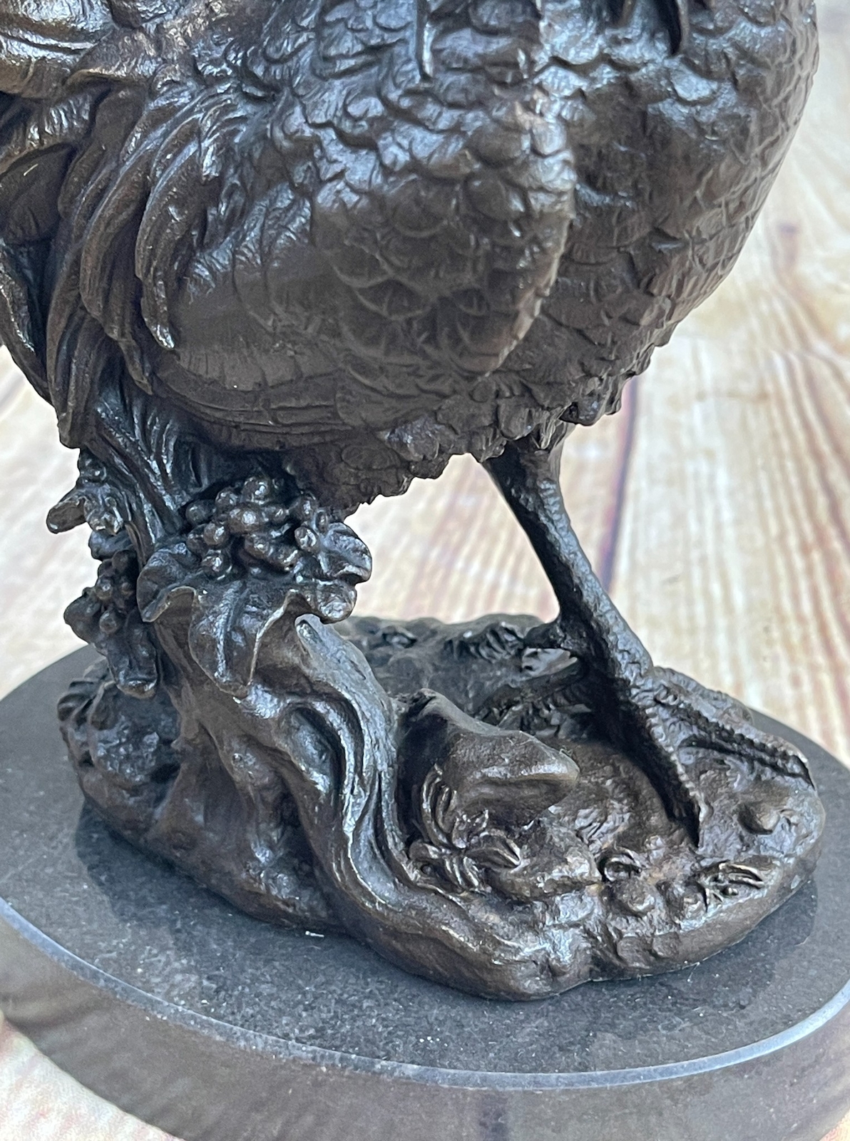 Chicken Rooster Farm Animal Bronze Statue Sculpture Figure Decor on Marble Base